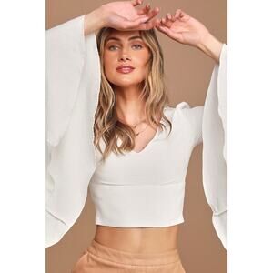 Lulus Lover's Light White Bell Sleeve Crop Top - Size S